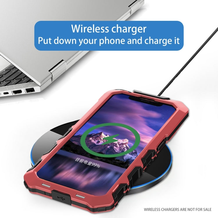 For iPhone 15 Plus R-JUST Metal + Silicone + Tempered Glass Life Waterproof Phone Case with Holder(Red) - HoMEdemic™ 