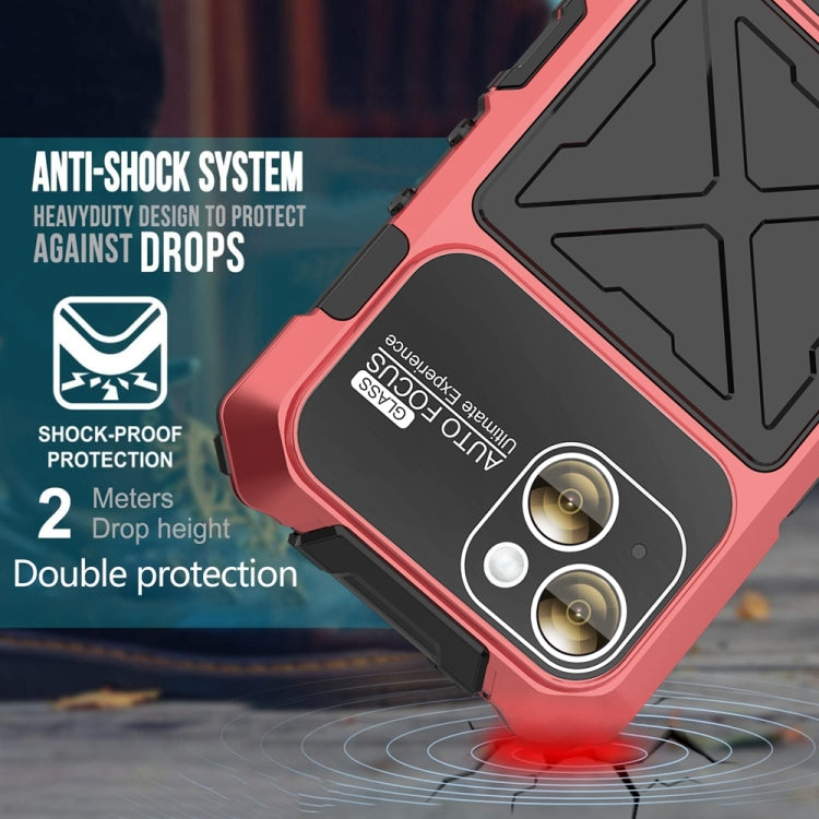 For iPhone 15 Plus R-JUST Metal + Silicone + Tempered Glass Life Waterproof Phone Case with Holder(Red) - HoMEdemic™ 