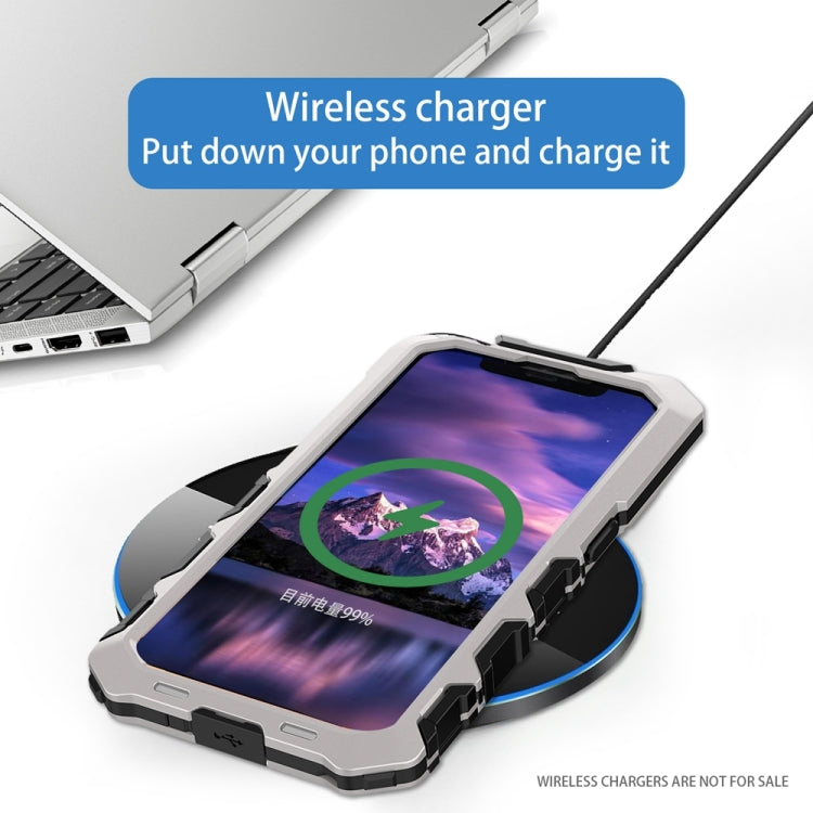 For iPhone 15 Plus R-JUST Metal + Silicone + Tempered Glass Life Waterproof Phone Case with Holder(Silver) - HoMEdemic™ 