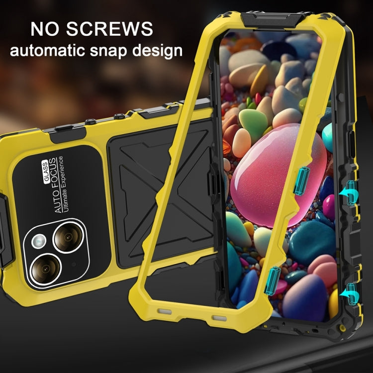 For iPhone 15 Plus R-JUST Metal + Silicone + Tempered Glass Life Waterproof Phone Case with Holder(Yellow) - HoMEdemic™ 