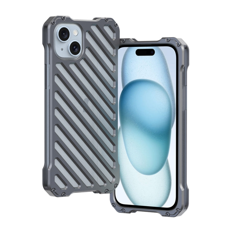 For iPhone 15 Plus R-JUST RJ-50 Hollow Breathable Armor Metal Phone Case(Space Grey) - HoMEdemic™ 