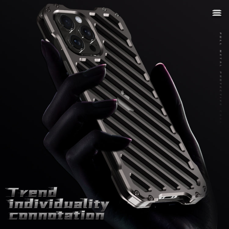 For iPhone 15 Plus R-JUST RJ-50 Hollow Breathable Armor Metal Phone Case(Space Grey) - HoMEdemic™ 