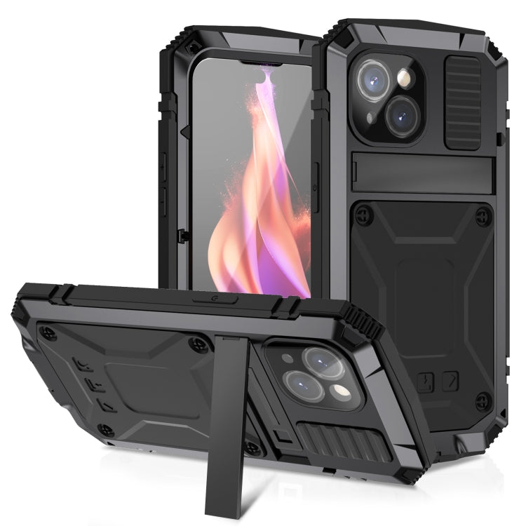 For iPhone 15 Plus R-JUST Shockproof Life Waterproof Dust-proof Metal + Silicone Phone Case with Holder(Black) - HoMEdemic™ 