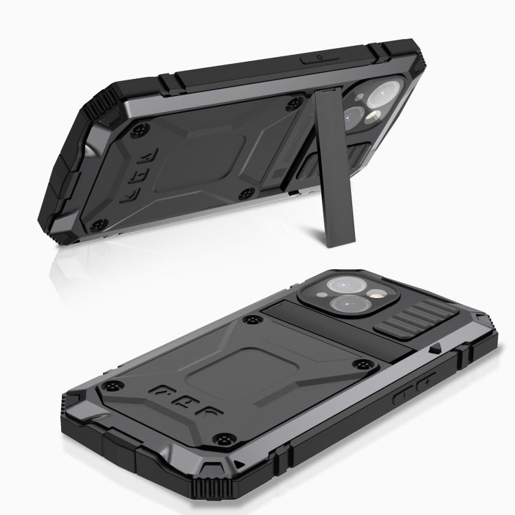 For iPhone 15 Plus R-JUST Shockproof Life Waterproof Dust-proof Metal + Silicone Phone Case with Holder(Black) - HoMEdemic™ 