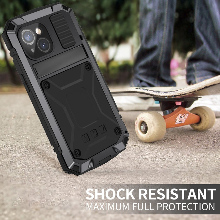For iPhone 15 Plus R-JUST Shockproof Life Waterproof Dust-proof Metal + Silicone Phone Case with Holder(Black) - HoMEdemic™ 