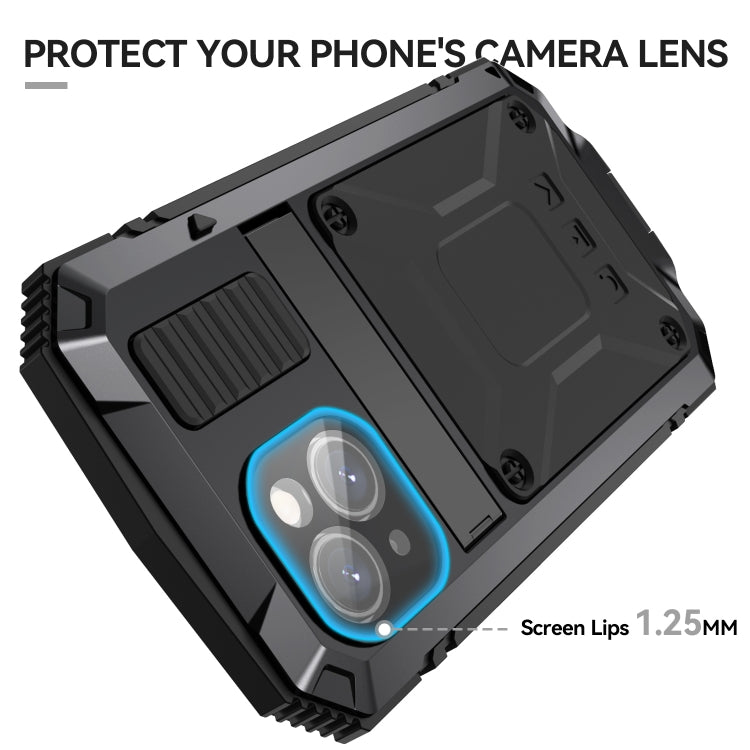 For iPhone 15 Plus R-JUST Shockproof Life Waterproof Dust-proof Metal + Silicone Phone Case with Holder(Black) - HoMEdemic™ 