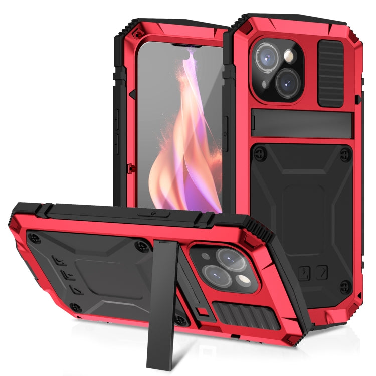For iPhone 15 Plus R-JUST Shockproof Life Waterproof Dust-proof Metal + Silicone Phone Case with Holder(Red) - HoMEdemic™ 