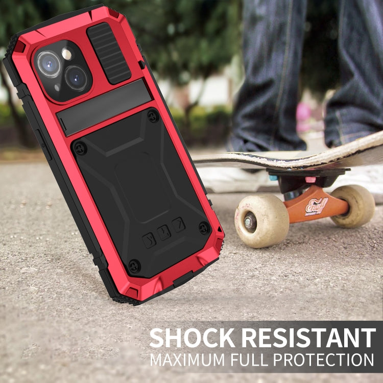 For iPhone 15 Plus R-JUST Shockproof Life Waterproof Dust-proof Metal + Silicone Phone Case with Holder(Red) - HoMEdemic™ 