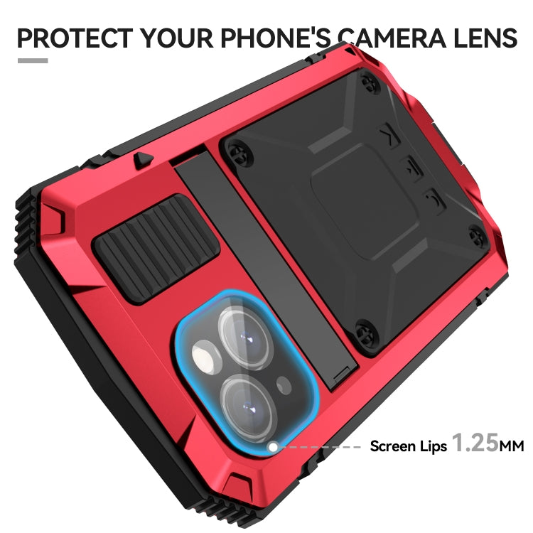 For iPhone 15 Plus R-JUST Shockproof Life Waterproof Dust-proof Metal + Silicone Phone Case with Holder(Red) - HoMEdemic™ 