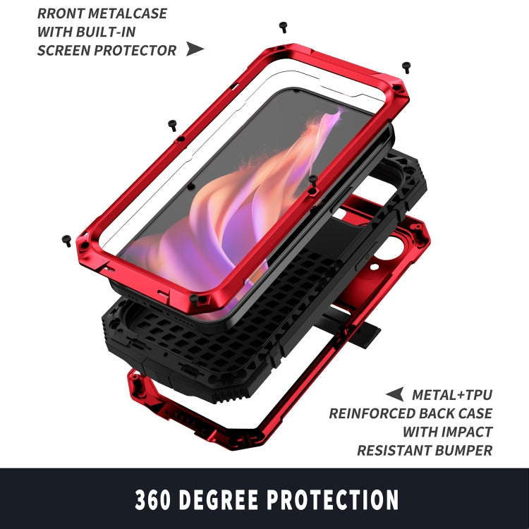 For iPhone 15 Plus R-JUST Shockproof Life Waterproof Dust-proof Metal + Silicone Phone Case with Holder(Red) - HoMEdemic™ 