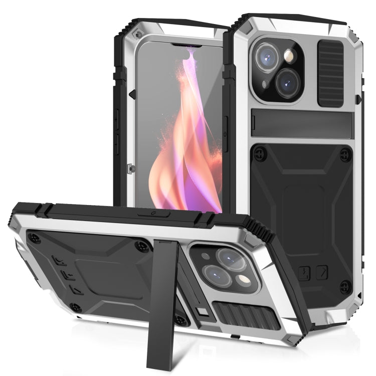 For iPhone 15 Plus R-JUST Shockproof Life Waterproof Dust-proof Metal + Silicone Phone Case with Holder(Silver) - HoMEdemic™ 