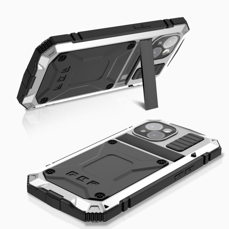 For iPhone 15 Plus R-JUST Shockproof Life Waterproof Dust-proof Metal + Silicone Phone Case with Holder(Silver) - HoMEdemic™ 