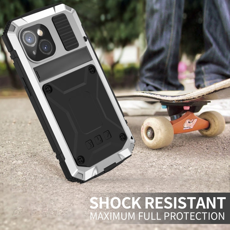 For iPhone 15 Plus R-JUST Shockproof Life Waterproof Dust-proof Metal + Silicone Phone Case with Holder(Silver) - HoMEdemic™ 