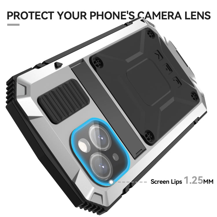 For iPhone 15 Plus R-JUST Shockproof Life Waterproof Dust-proof Metal + Silicone Phone Case with Holder(Silver) - HoMEdemic™ 