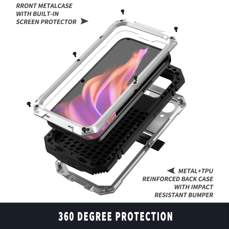 For iPhone 15 Plus R-JUST Shockproof Life Waterproof Dust-proof Metal + Silicone Phone Case with Holder(Silver) - HoMEdemic™ 