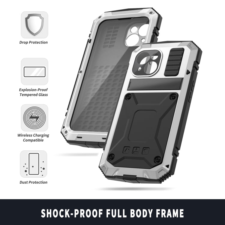 For iPhone 15 Plus R-JUST Shockproof Life Waterproof Dust-proof Metal + Silicone Phone Case with Holder(Silver) - HoMEdemic™ 