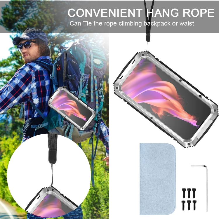 For iPhone 15 Plus R-JUST Shockproof Life Waterproof Dust-proof Metal + Silicone Phone Case with Holder(Silver) - HoMEdemic™ 
