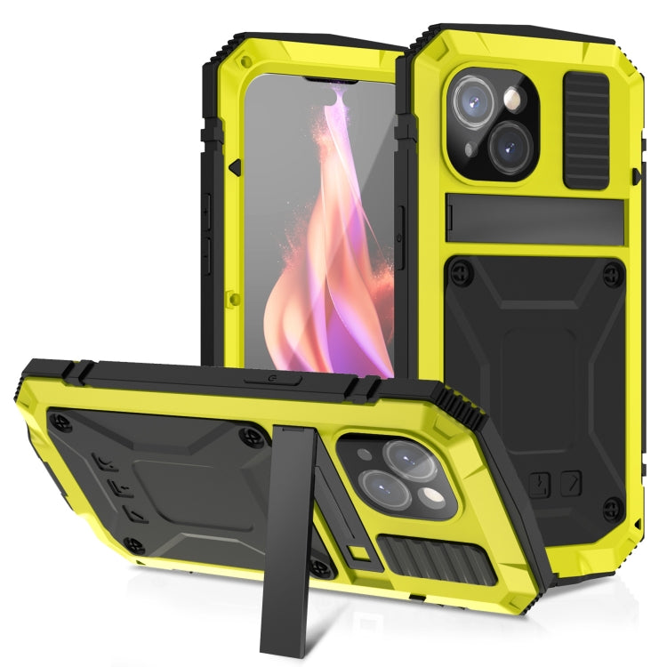 For iPhone 15 Plus R-JUST Shockproof Life Waterproof Dust-proof Metal + Silicone Phone Case with Holder(Yellow) - HoMEdemic™ 