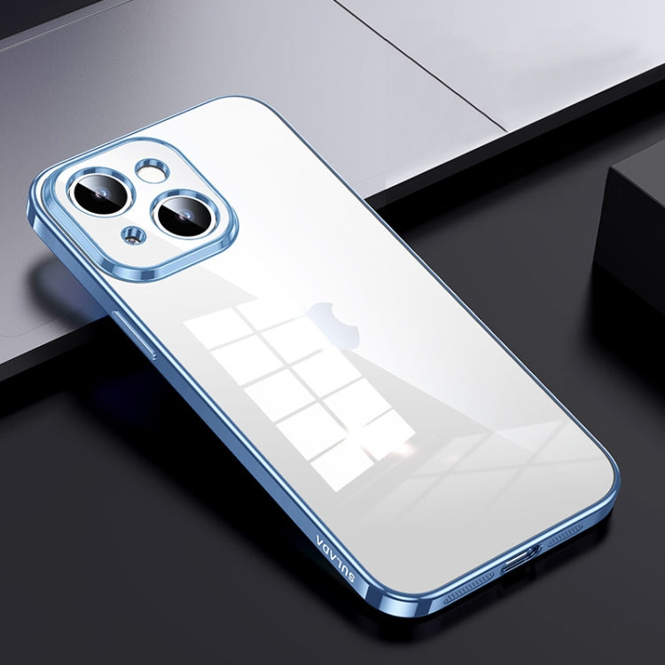 For iPhone 15 Plus SULADA Shine Through Series Plating TPU Transparent Phone Case(Sierra Blue) - HoMEdemic™ 