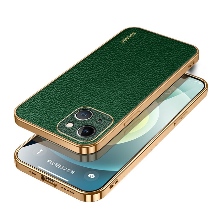 For iPhone 15 Plus SULADA TPU + Litchi Texture Leather Phone Case(Green) - HoMEdemic™ 