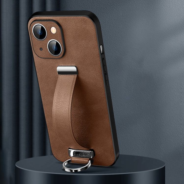 For iPhone 15 Plus SULADA Tide Cool Series PC + Leather Texture Skin Feel Phone Case(Brown) - HoMEdemic™ 