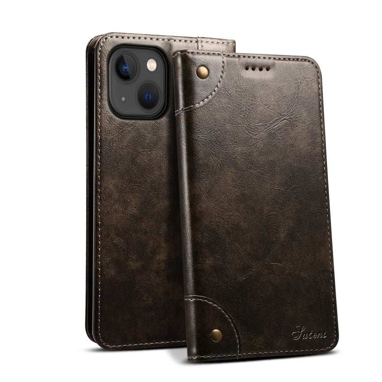 For iPhone 15 Plus Suteni Baroque Calf Texture Buckle Wallet Leather Phone Case(Black) - HoMEdemic™ 
