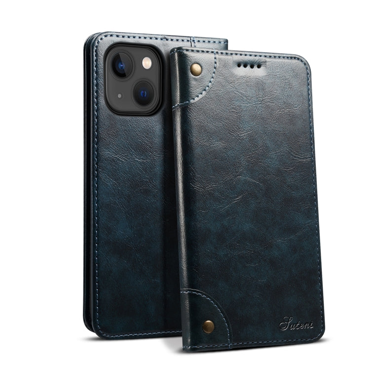 For iPhone 15 Plus Suteni Baroque Calf Texture Buckle Wallet Leather Phone Case(Blue) - HoMEdemic™ 