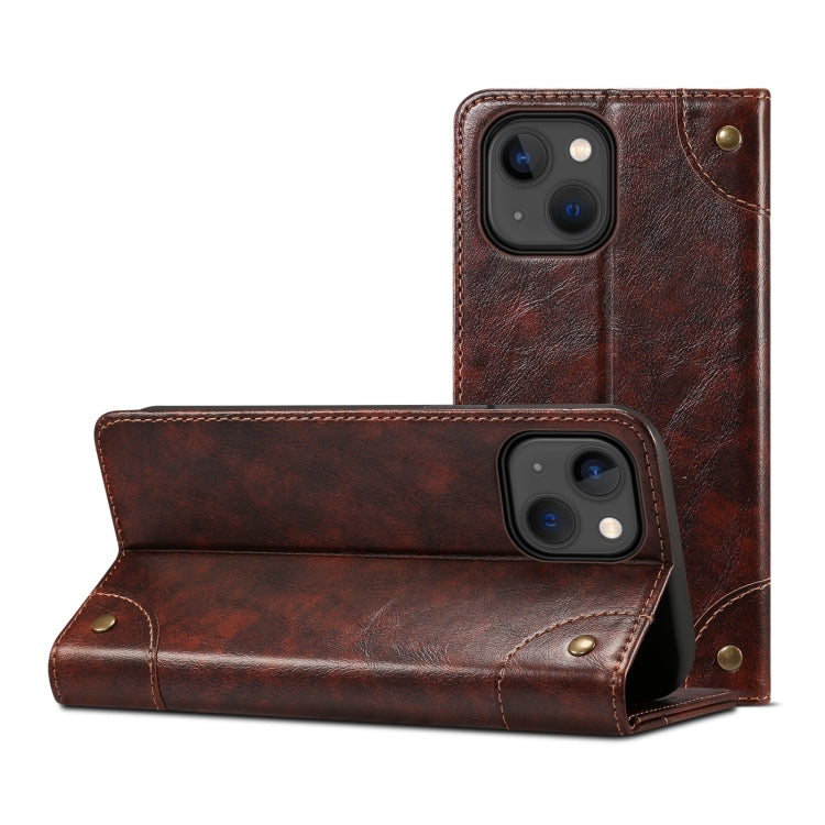 For iPhone 15 Plus Suteni Baroque Calf Texture Buckle Wallet Leather Phone Case(Brown) - HoMEdemic™ 