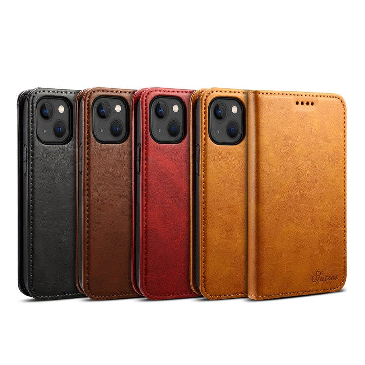 For iPhone 15 Plus Suteni Calf Texture Horizontal Flip Leather Phone Case(Black) - HoMEdemic™ 