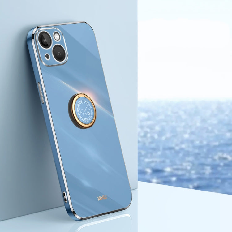 For iPhone 15 Plus XINLI Straight Edge 6D Electroplate TPU Phone Case with Ring Holder(Celestial Blue) - HoMEdemic™ 
