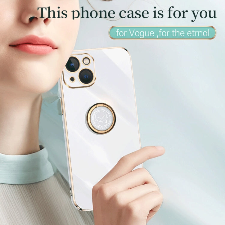For iPhone 15 Plus XINLI Straight Edge 6D Electroplate TPU Phone Case with Ring Holder(Celestial Blue) - HoMEdemic™ 