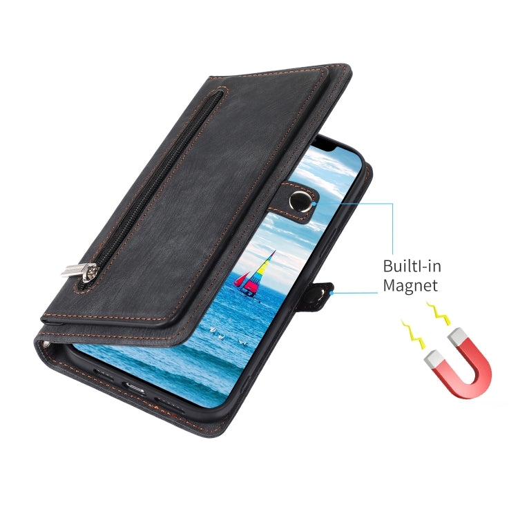 For iPhone 15 Plus Zipper Card Slot Buckle Wallet Leather Phone Case(Black) - HoMEdemic™ 
