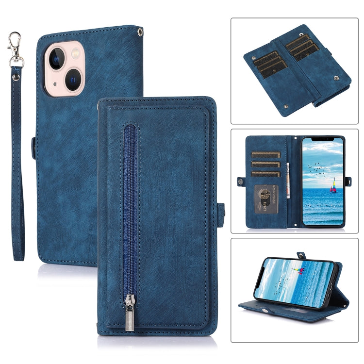 For iPhone 15 Plus Zipper Card Slot Buckle Wallet Leather Phone Case(Blue) - HoMEdemic™ 
