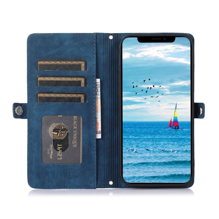 For iPhone 15 Plus Zipper Card Slot Buckle Wallet Leather Phone Case(Blue) - HoMEdemic™ 