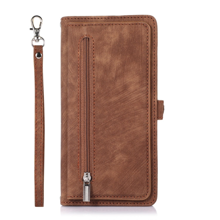 For iPhone 15 Plus Zipper Card Slot Buckle Wallet Leather Phone Case(Brown) - HoMEdemic™ 