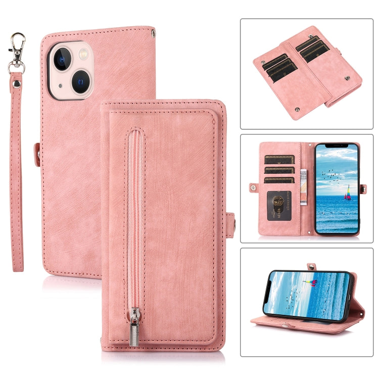 For iPhone 15 Plus Zipper Card Slot Buckle Wallet Leather Phone Case(Pink) - HoMEdemic™ 