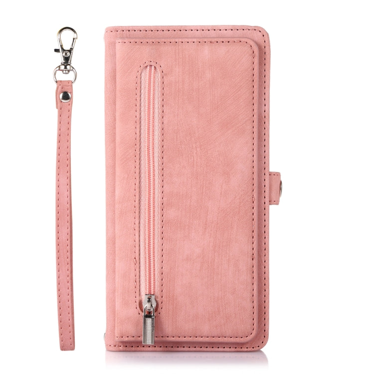 For iPhone 15 Plus Zipper Card Slot Buckle Wallet Leather Phone Case(Pink) - HoMEdemic™ 