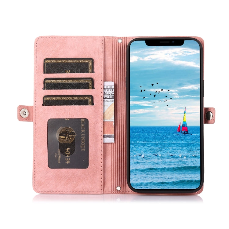 For iPhone 15 Plus Zipper Card Slot Buckle Wallet Leather Phone Case(Pink) - HoMEdemic™ 