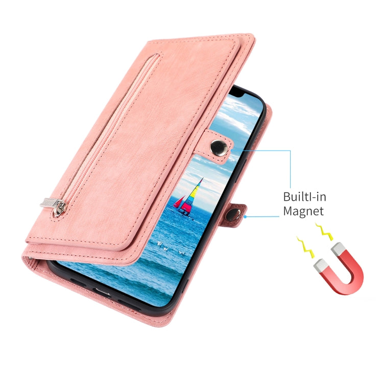 For iPhone 15 Plus Zipper Card Slot Buckle Wallet Leather Phone Case(Pink) - HoMEdemic™ 