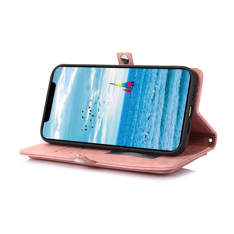 For iPhone 15 Plus Zipper Card Slot Buckle Wallet Leather Phone Case(Pink) - HoMEdemic™ 