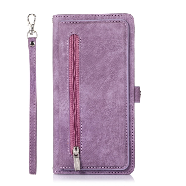 For iPhone 15 Plus Zipper Card Slot Buckle Wallet Leather Phone Case(Purple) - HoMEdemic™ 