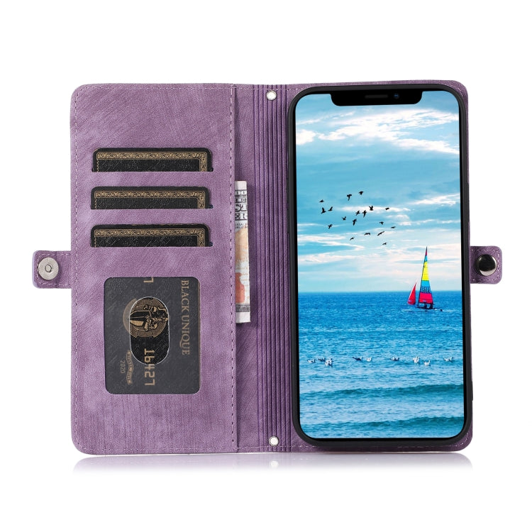 For iPhone 15 Plus Zipper Card Slot Buckle Wallet Leather Phone Case(Purple) - HoMEdemic™ 