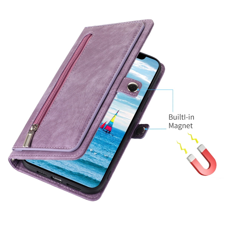 For iPhone 15 Plus Zipper Card Slot Buckle Wallet Leather Phone Case(Purple) - HoMEdemic™ 