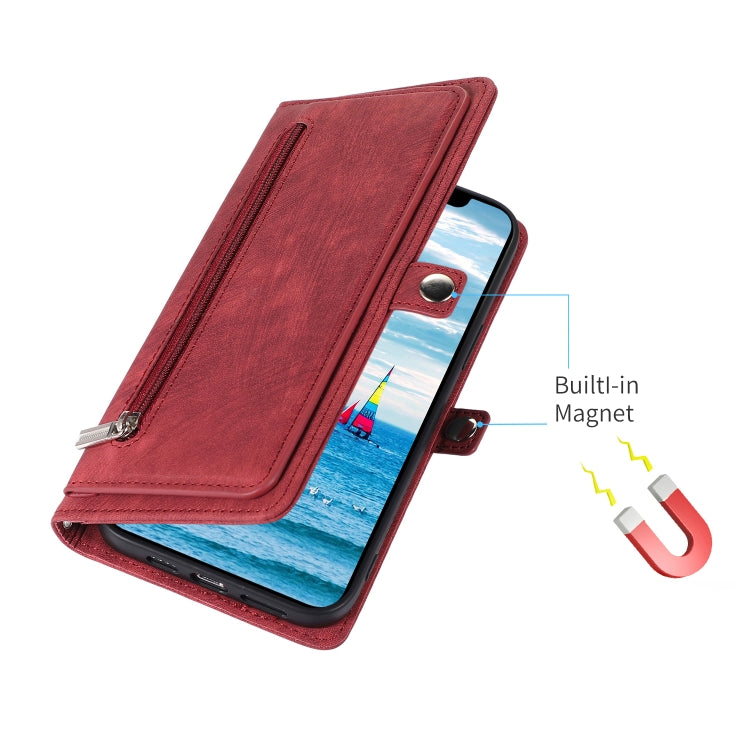 For iPhone 15 Plus Zipper Card Slot Buckle Wallet Leather Phone Case(Red) - HoMEdemic™ 
