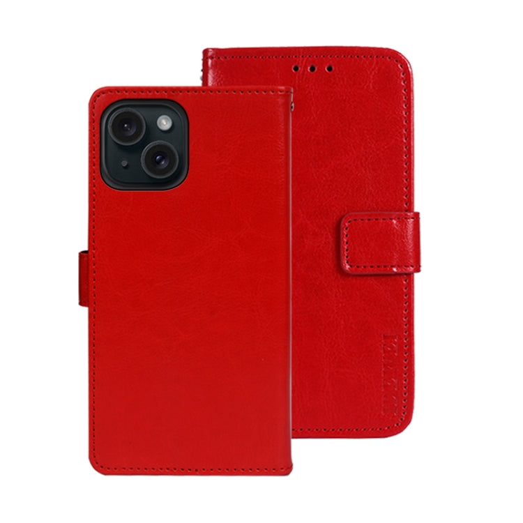 For iPhone 15 Plus idewei Crazy Horse Texture Leather Phone Case with Holder(Red) - HoMEdemic™ 
