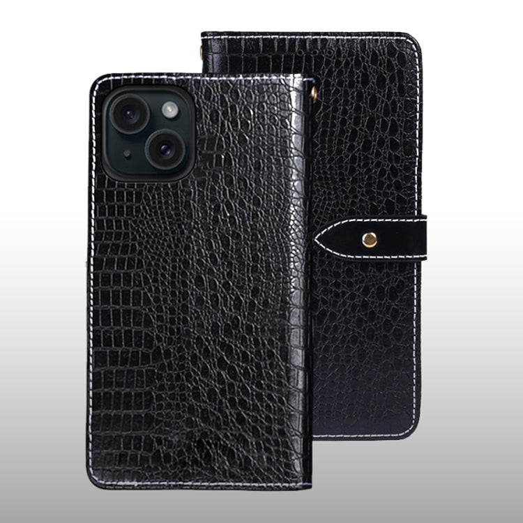 For iPhone 15 Plus idewei Crocodile Texture Leather Phone Case(Black) - HoMEdemic™ 