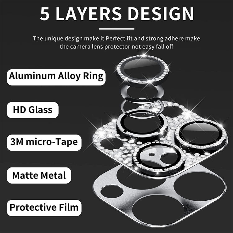 For iPhone 15 Pro / 15 Pro Max ENKAY Hat-Prince Blink Diamond Camera Lens Aluminium Alloy + Tempered Glass Full Coverage Protector(Silver) - HoMEdemic™ 