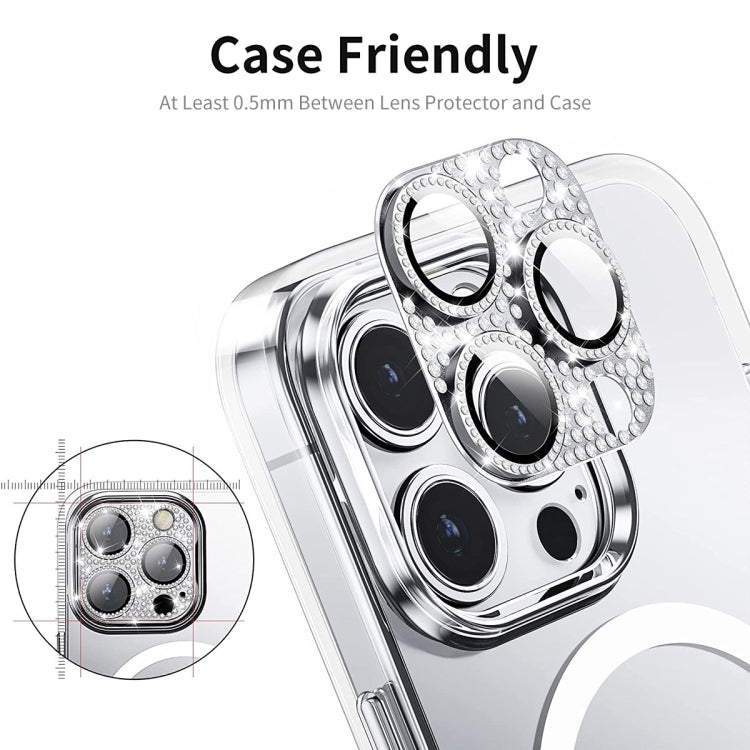 For iPhone 15 Pro / 15 Pro Max ENKAY Hat-Prince Blink Diamond Camera Lens Aluminium Alloy + Tempered Glass Full Coverage Protector(Silver) - HoMEdemic™ 