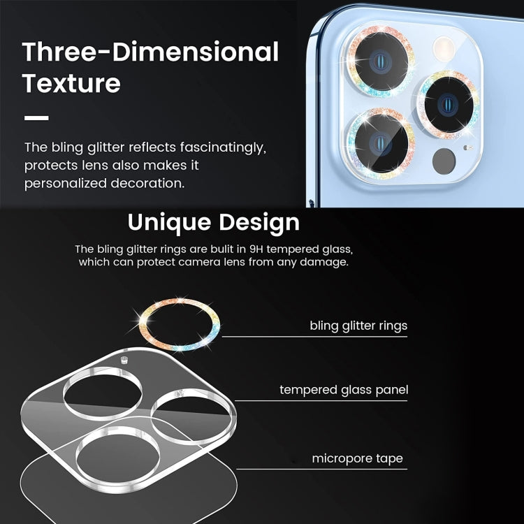 For iPhone 15 Pro / 15 Pro Max Glitter Ring Tempered Glass Camera Lens Film(Black) - HoMEdemic™ 