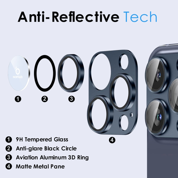 For iPhone 15 Pro / 15 Pro Max NORTHJO Matte Camera Lens Protector Tempered Glass Rear Lens Film(Blue) - HoMEdemic™ 